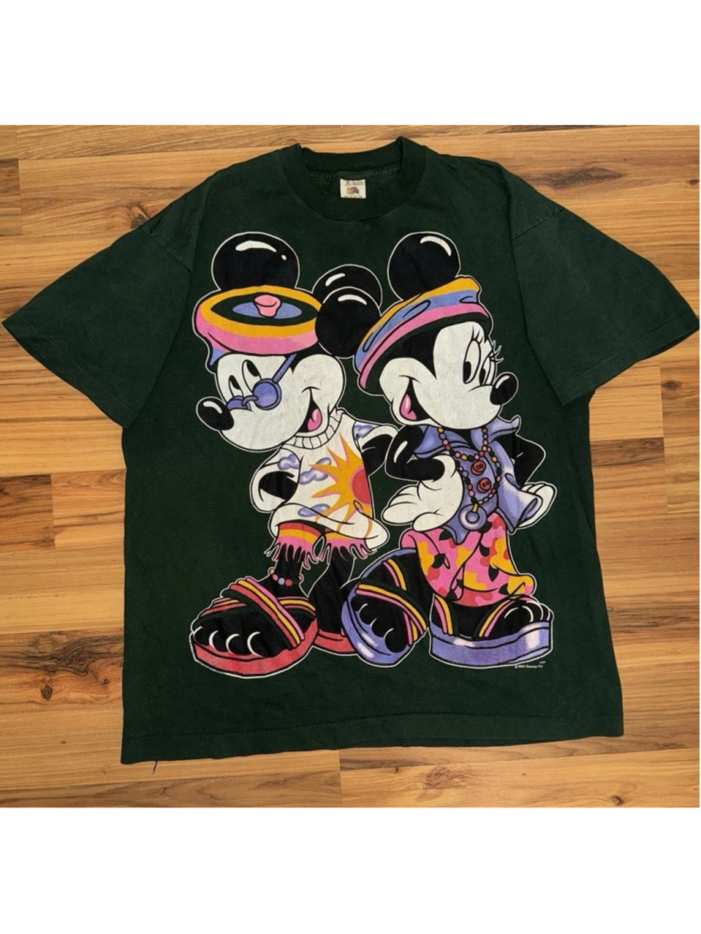 Vintage 1997 Disney Mickey & Minnie Mouse Tee XL Green Streetwear Single Stitch